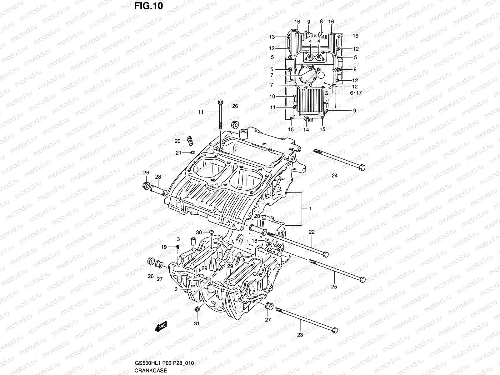 10 - CRANKCASE (GS500FH P28)