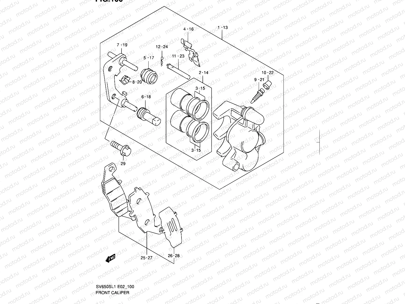 100 - FRONT CALIPER (SV650SAL1 E24)