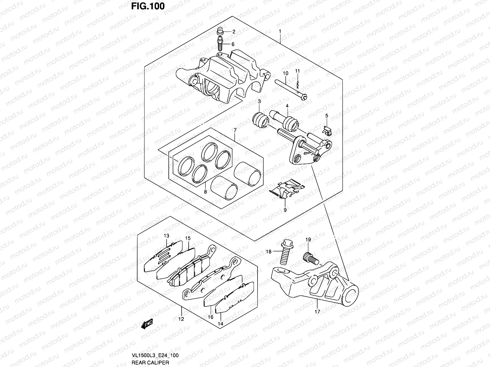 100 - REAR CALIPER (VL1500BL3 E24)