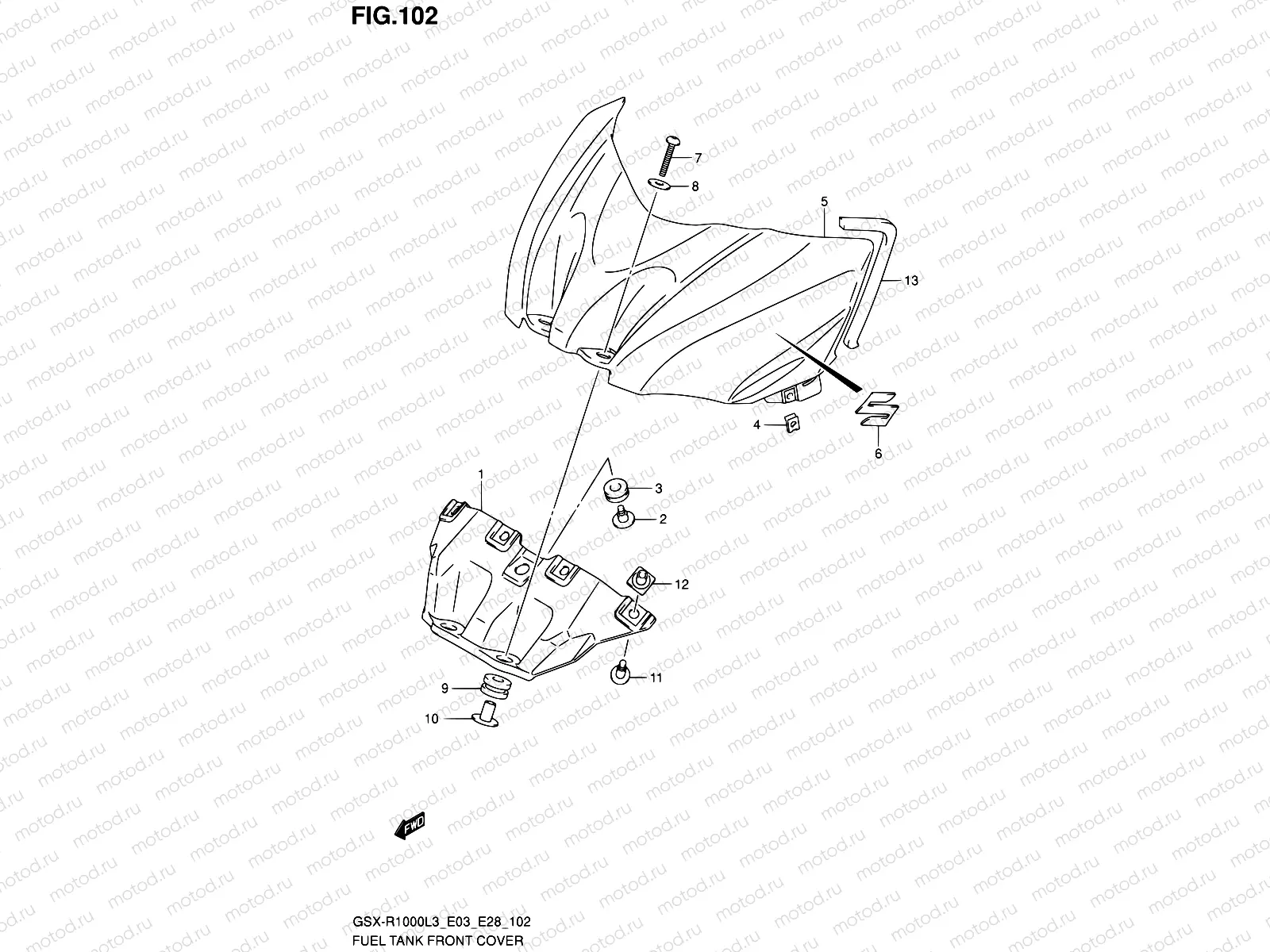 102 - FUEL TANK FRONT COVER (GSX-R1000L3 E03)