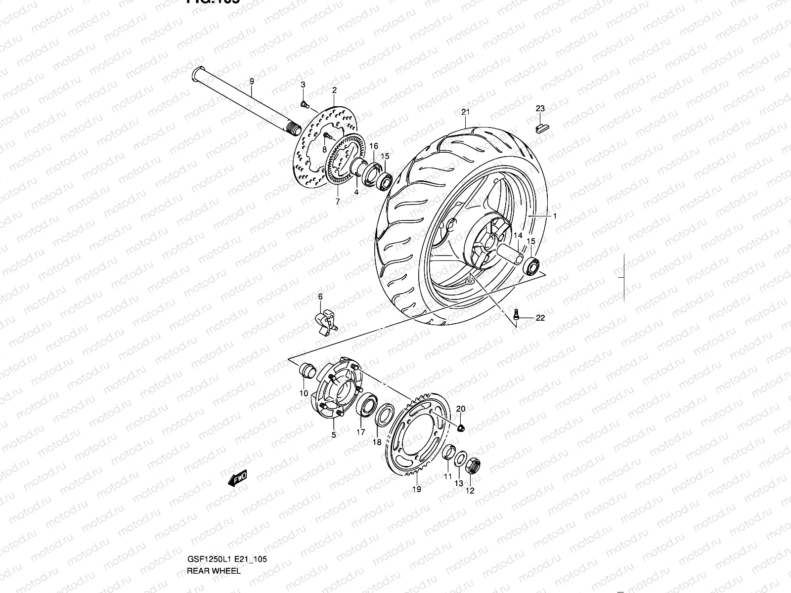 105 - REAR WHEEL (GSF1250AL1 E21)