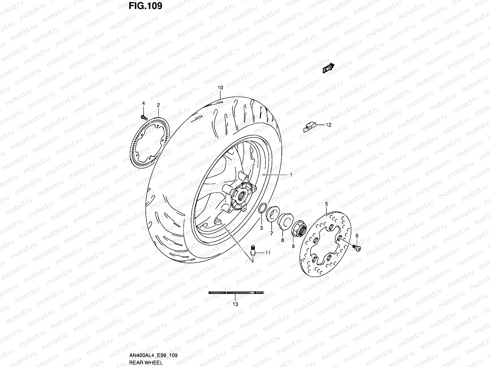 109 - REAR WHEEL (AN400AL4 E99)