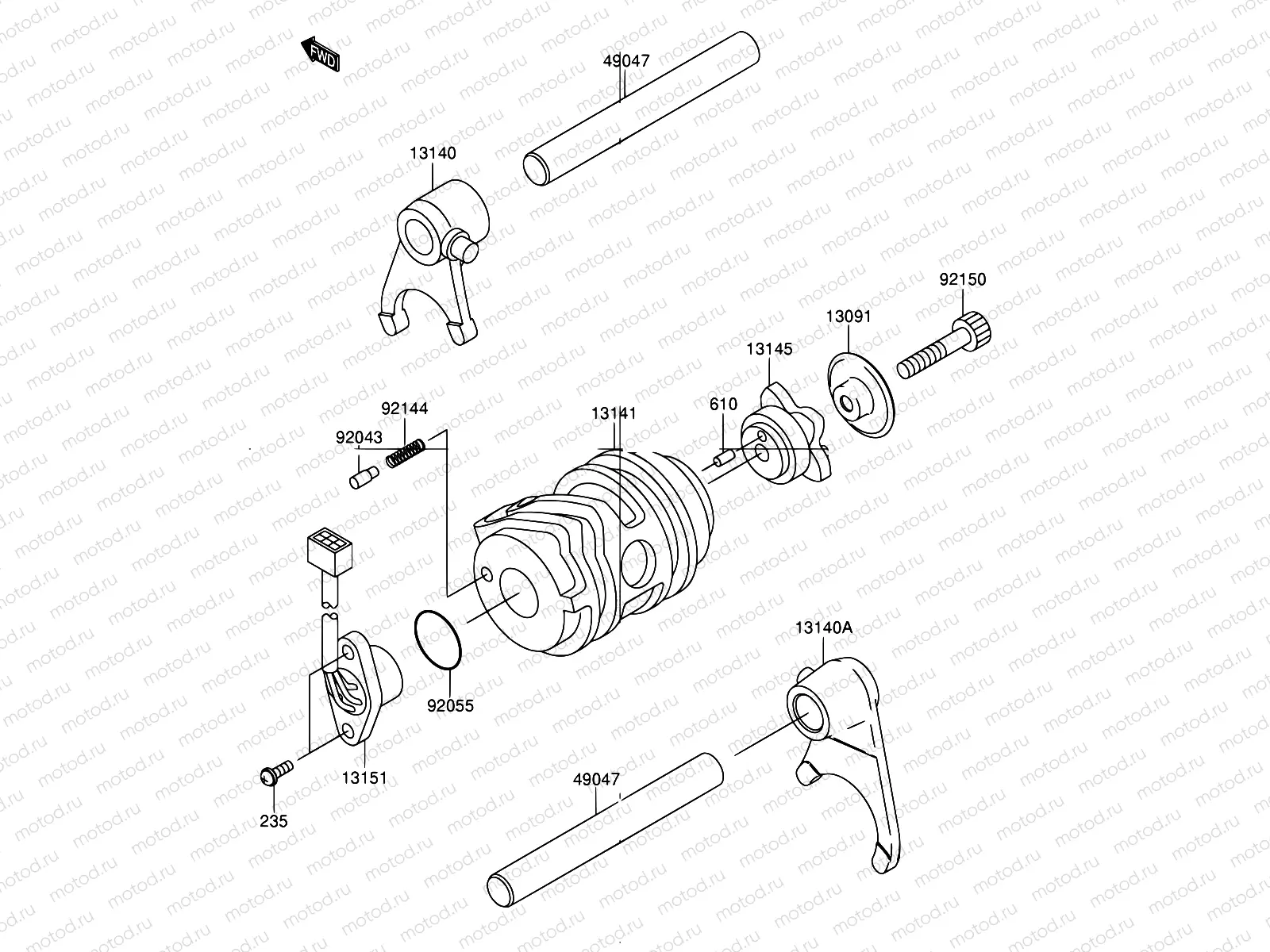11 - GEAR CHANGE DRUM/SHIFT FORK