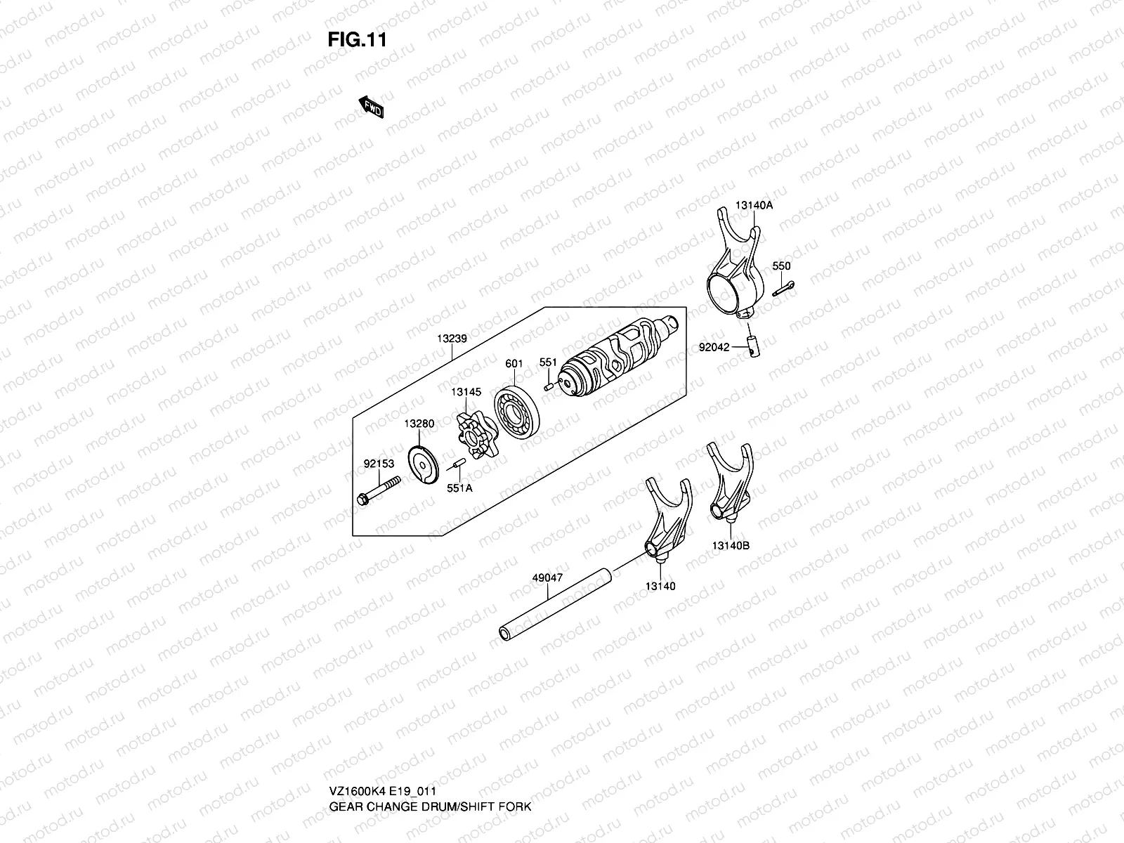 11 - GEAR CHANGE DRUM/SHIFT FORK