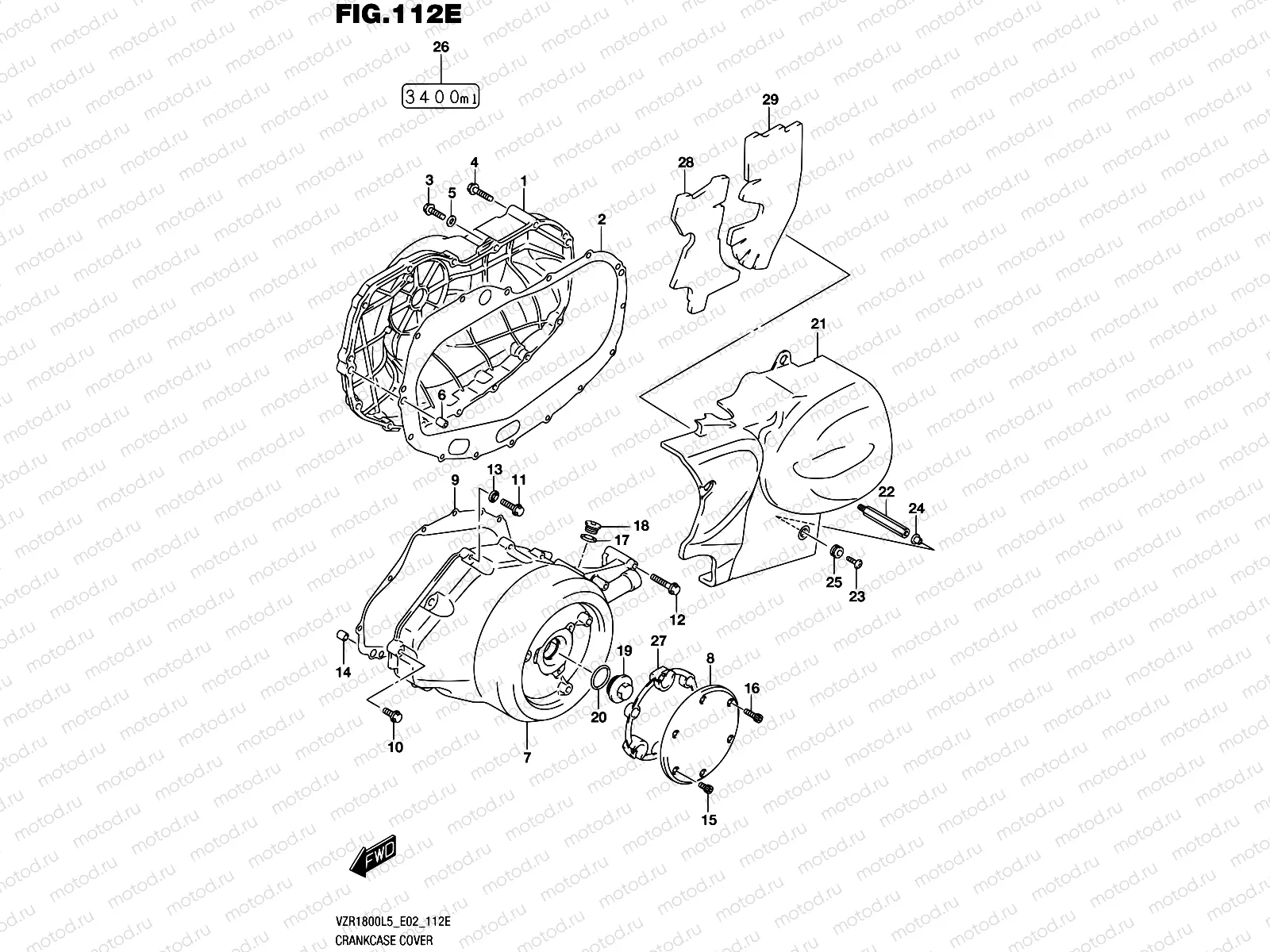 112E - CRANKCASE COVER (VZR1800BZL5 E19)