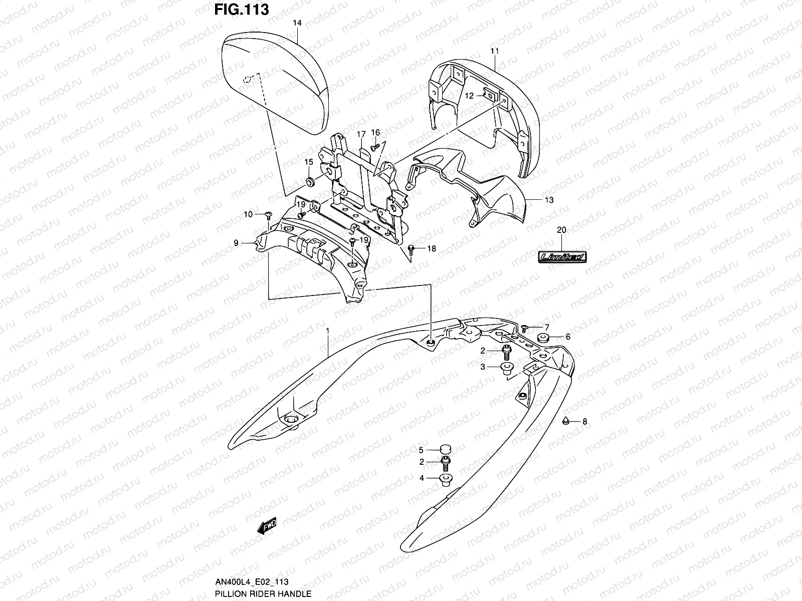 113 - PILLION RIDER HANDLE (AN400ZAL4 E19)