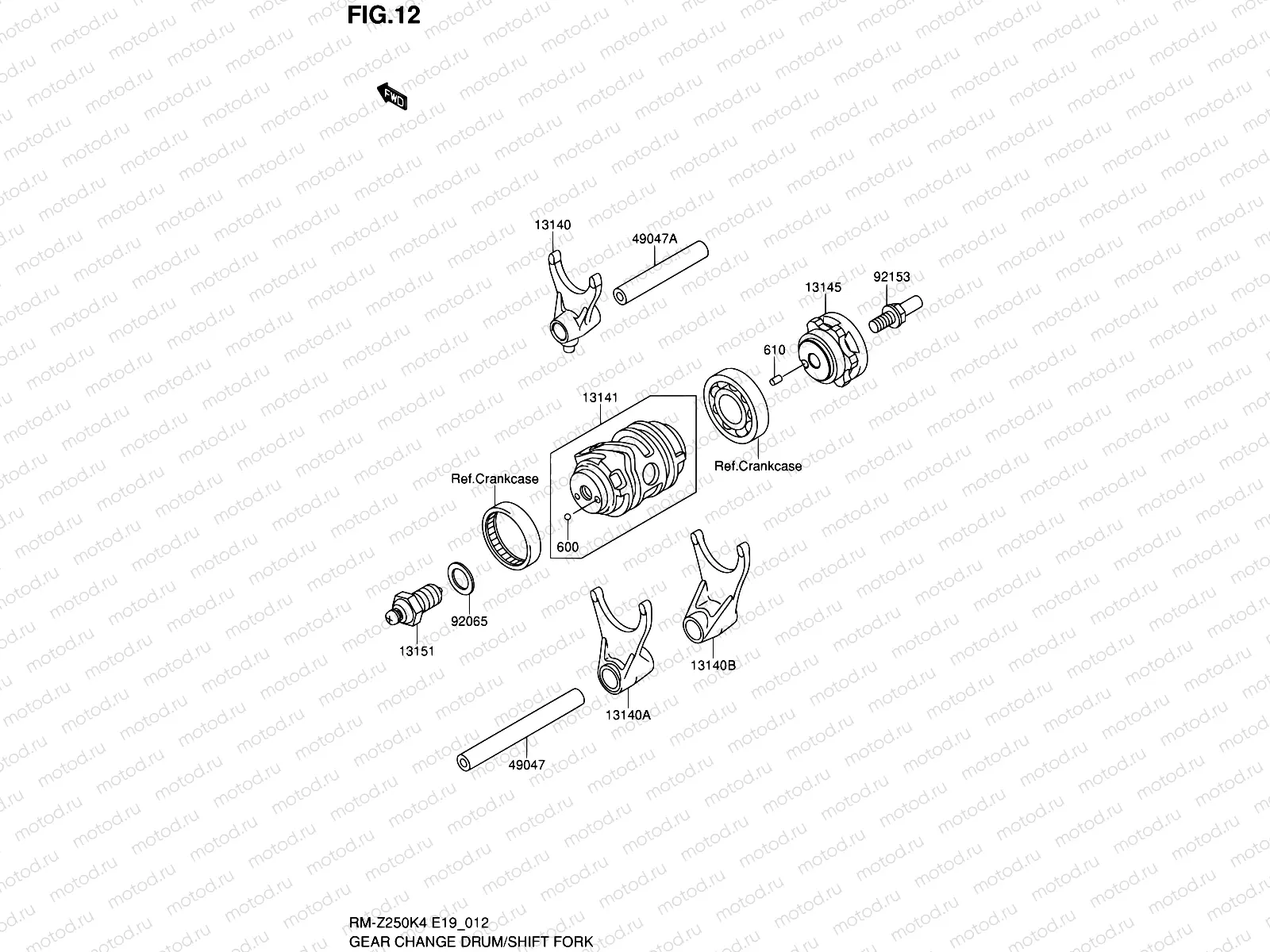 12 - GEAR CHANGE DRUM/SHIFT FORK