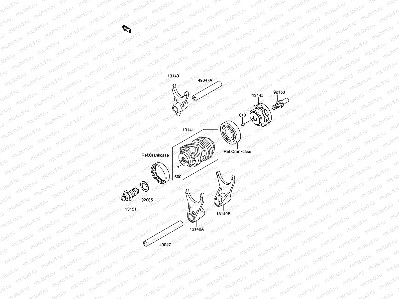 12 - GEAR CHANGE DRUM/SHIFT FORK