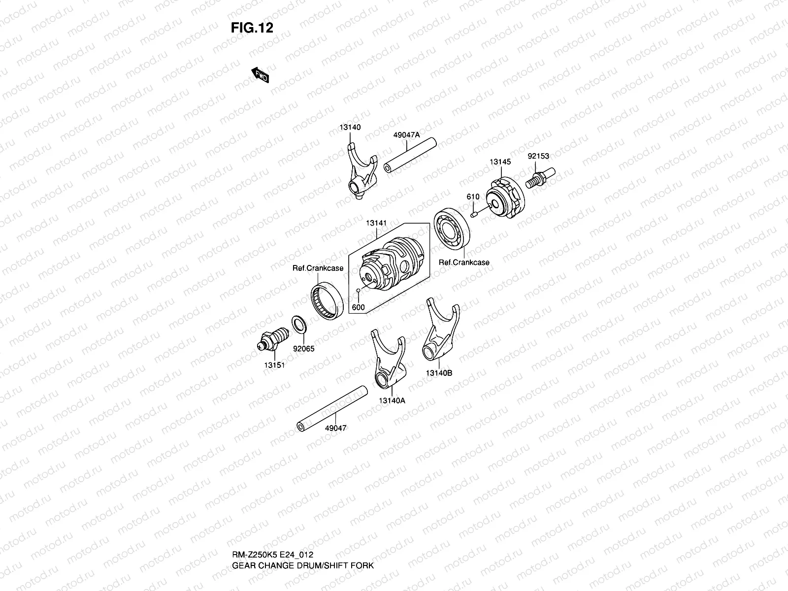 12 - GEAR CHANGE DRUM/SHIFT FORK