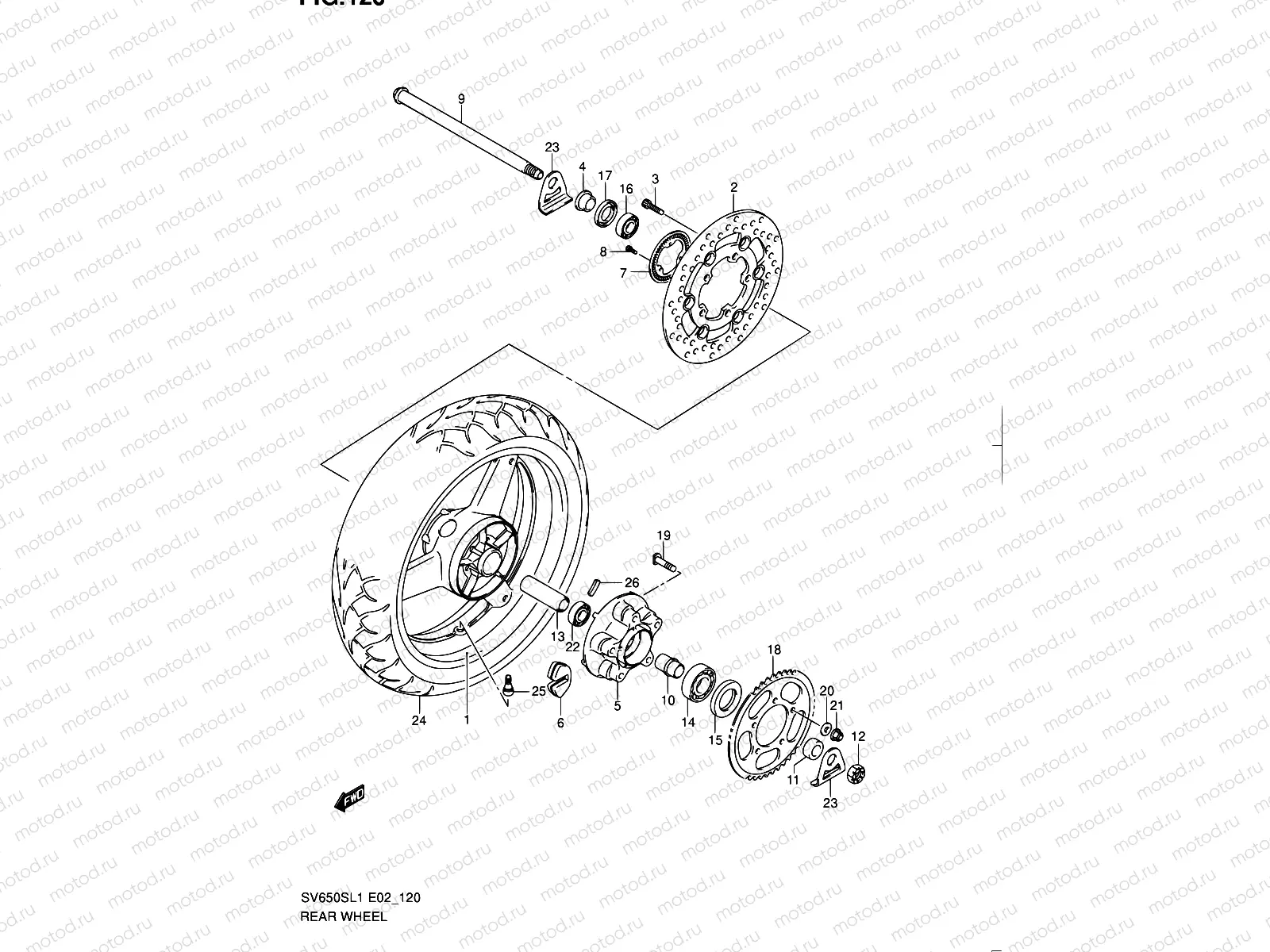 120 - REAR WHEEL (SV650SAL1 E24)