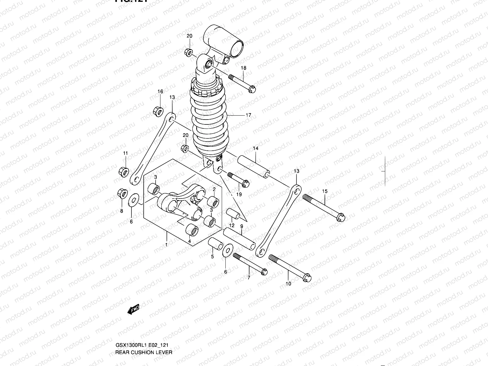 121 - REAR CUSHION LEVER (GSX1300RL1 E19)