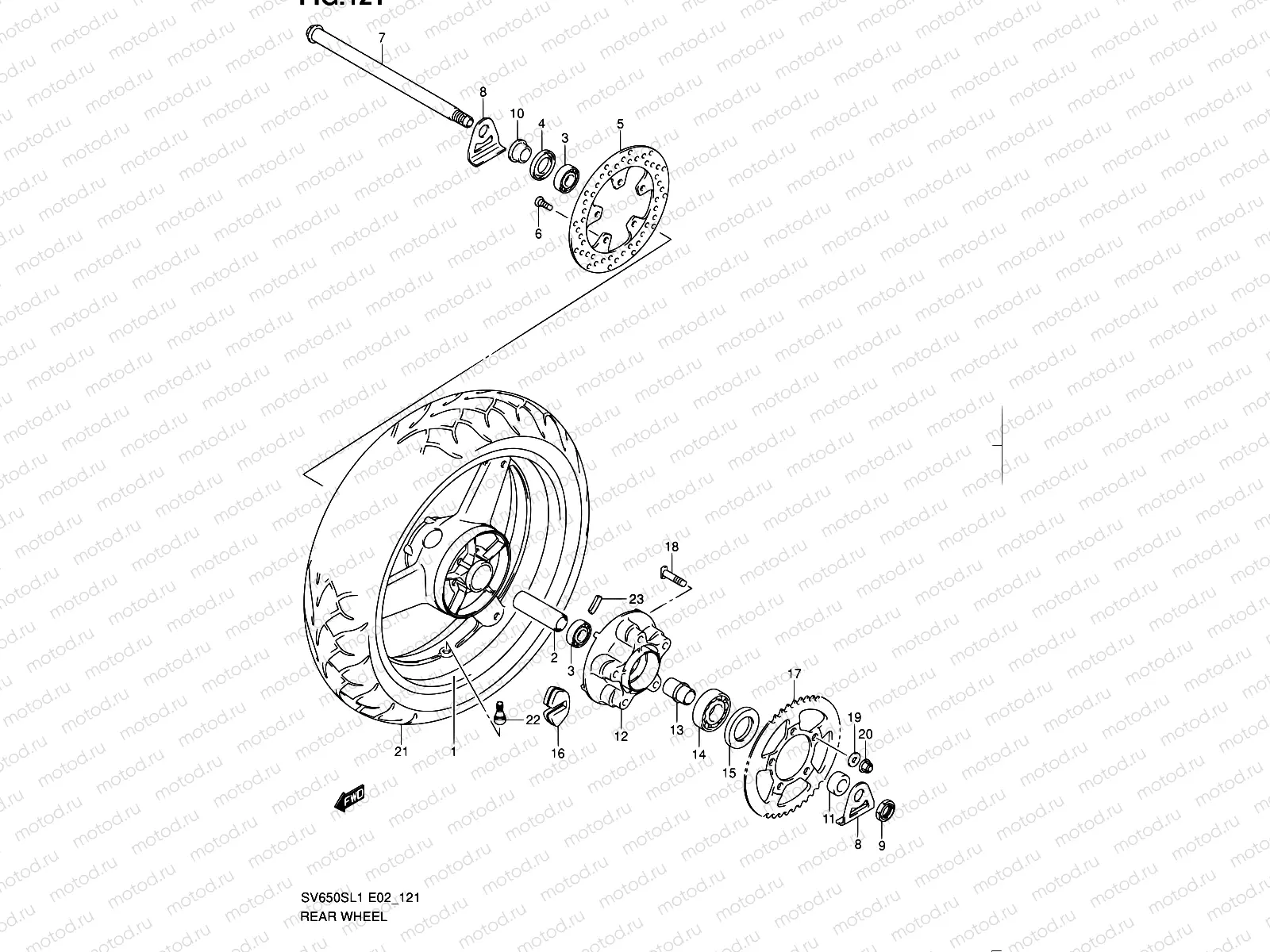 121 - REAR WHEEL (SV650SUL1 E24)