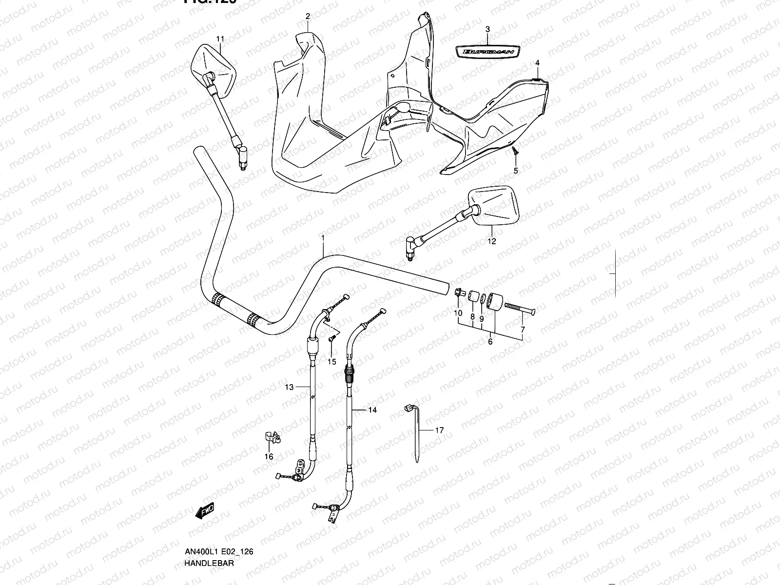 126 - HANDLEBAR (AN400AL1 E19)