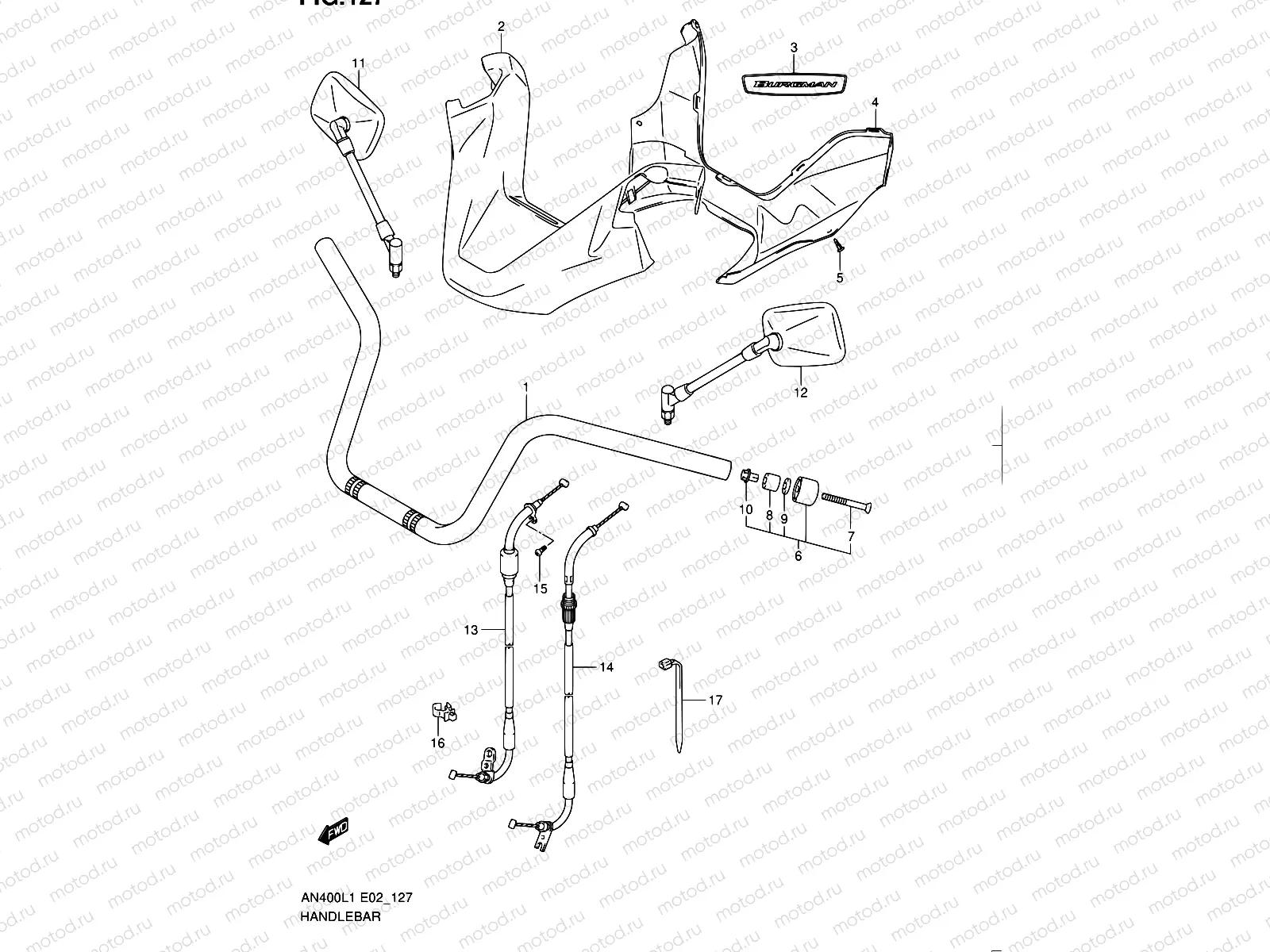 127 - HANDLEBAR (AN400AL1 E24)