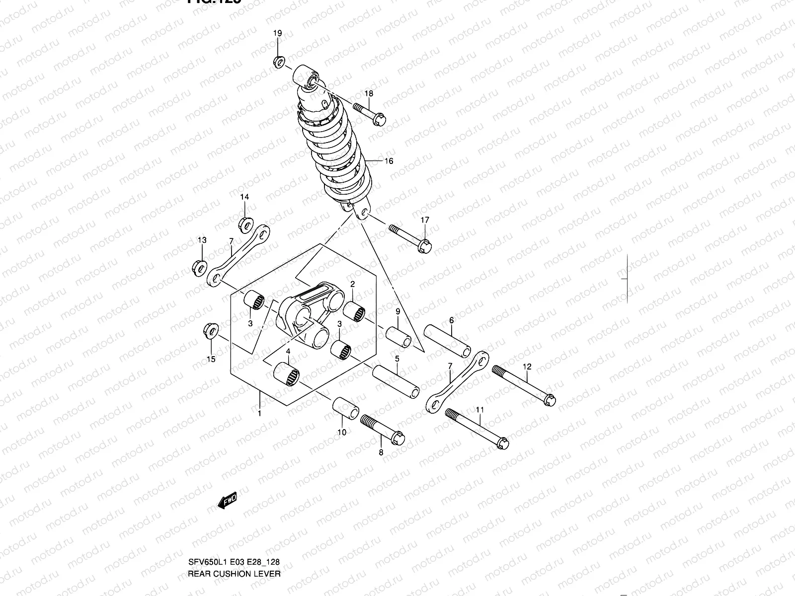 128 - REAR CUSHION LEVER (SFV650L1 E28)