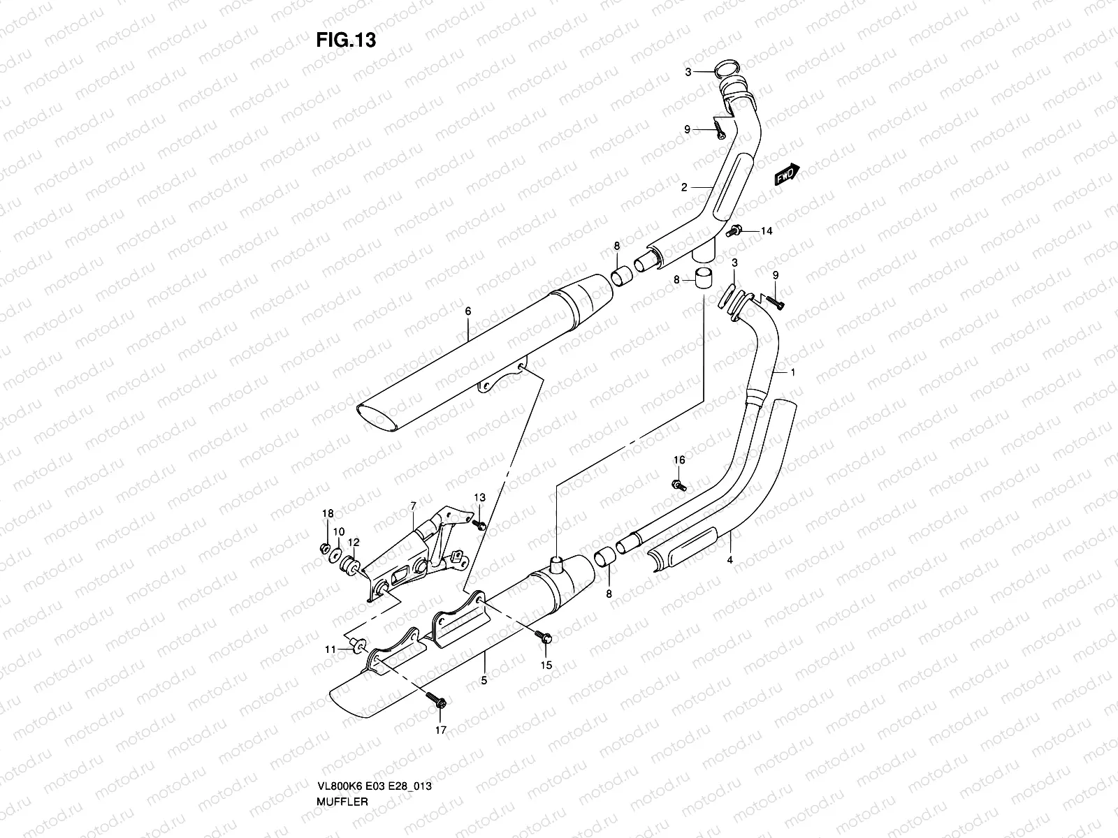 13 - MUFFLER (MODEL K6/K7/K8)