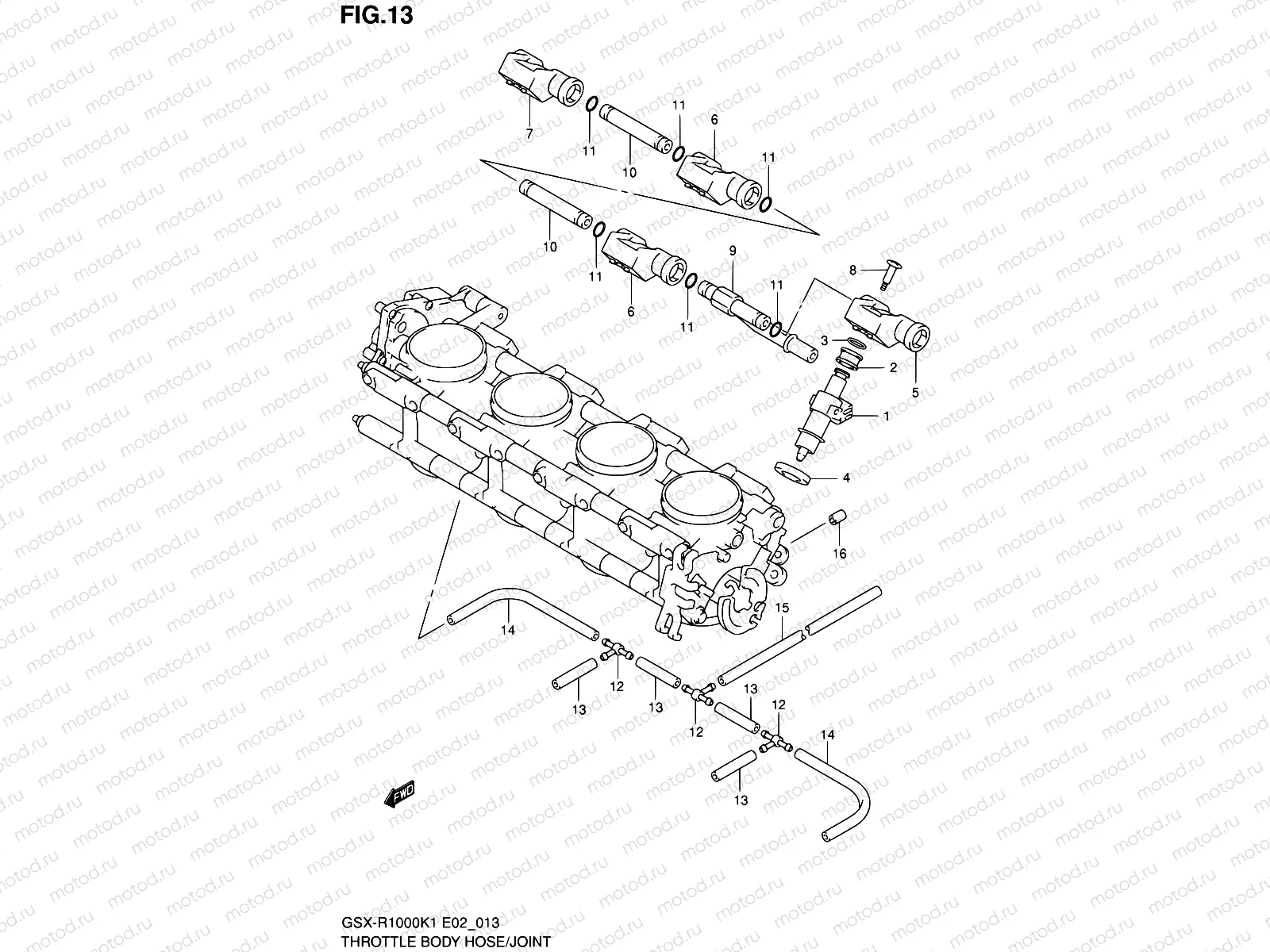 13 - THROTTLE BODY HOSE/JOINT (GSX-R1000K1)