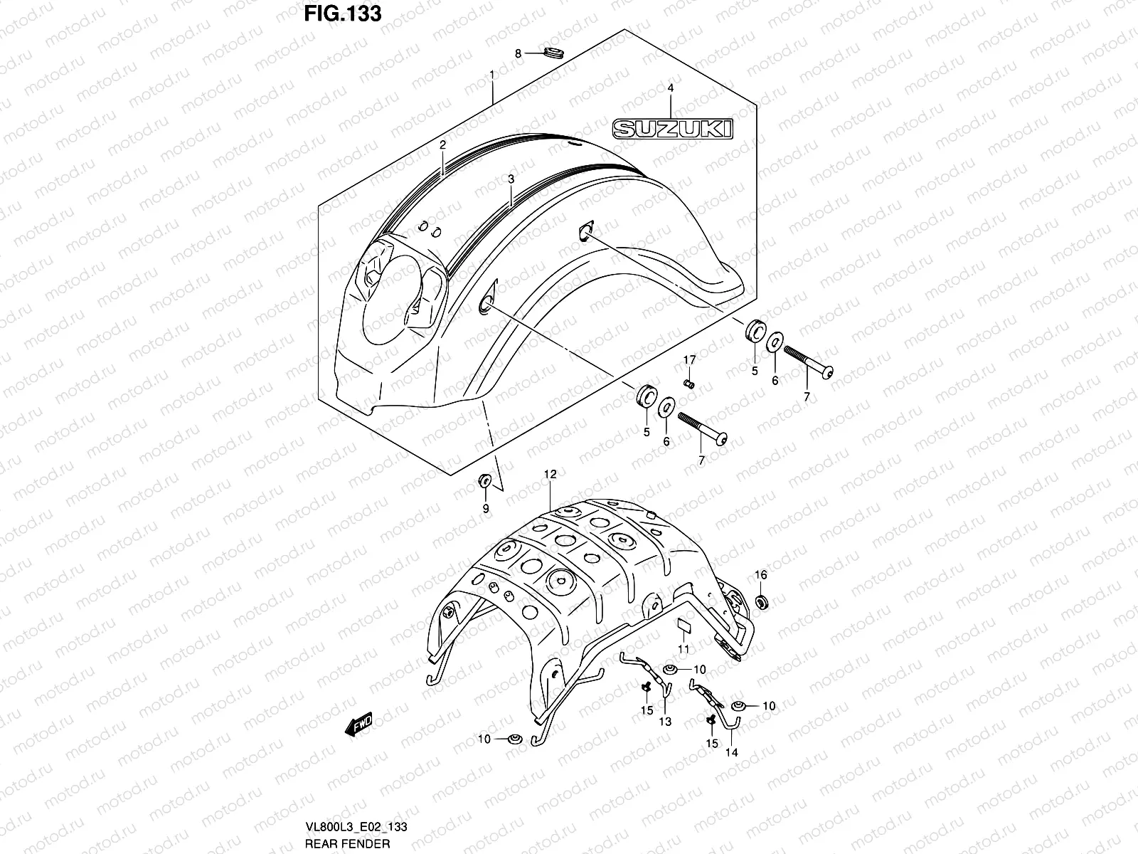 133 - REAR FENDER (VL800CUEL3 E19)