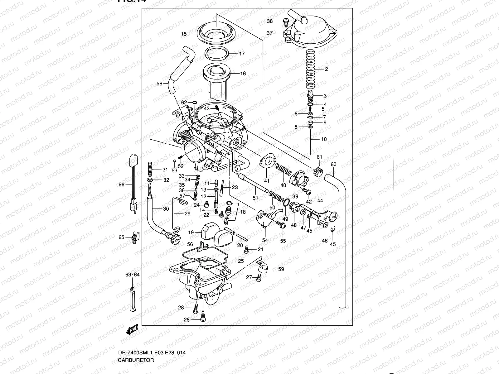 14 - CARBURETOR (DR-Z400SML1 E33)