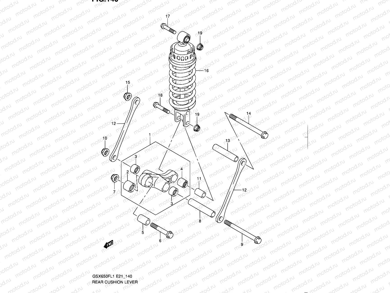 140 - REAR CUSHION LEVER (GSX650FL1 E21)