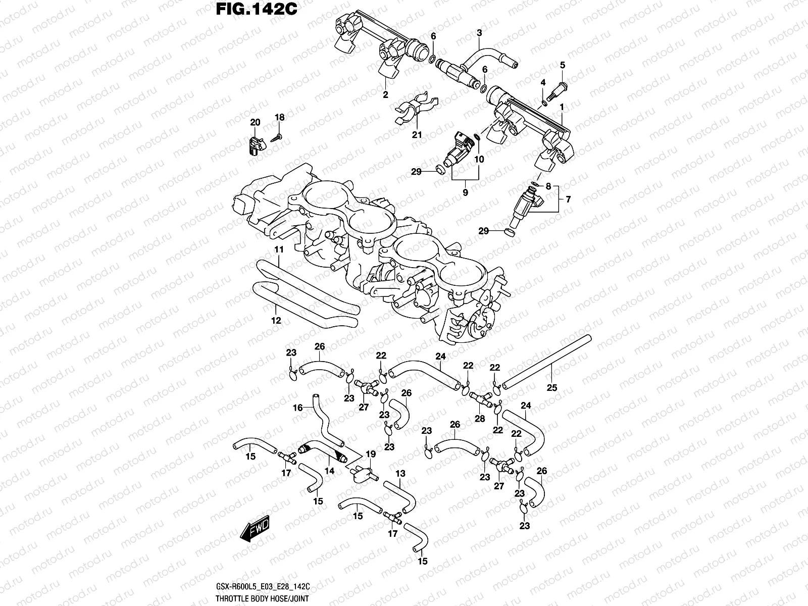 142C - THROTTLE BODY HOSE/JOINT (GSX-R600L5 E33)