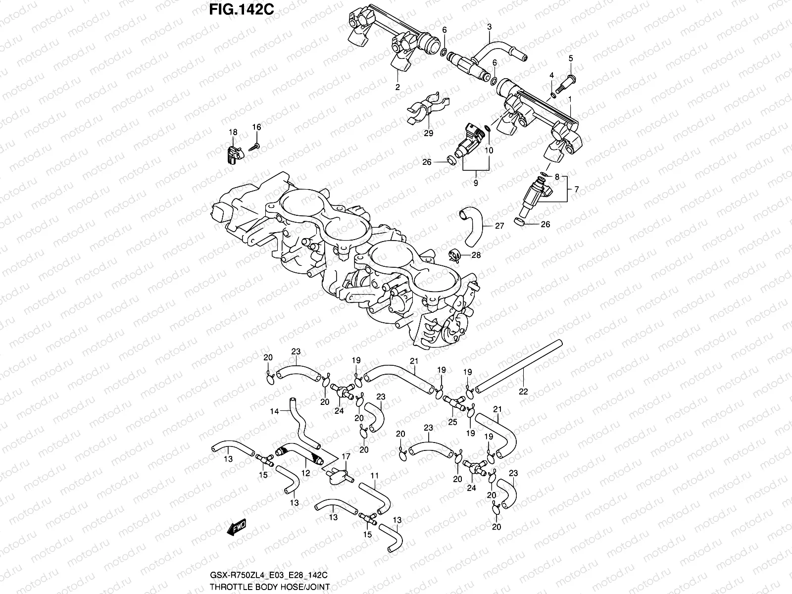 142C - THROTTLE BODY HOSE/JOINT (GSX-R750ZL4 E33)