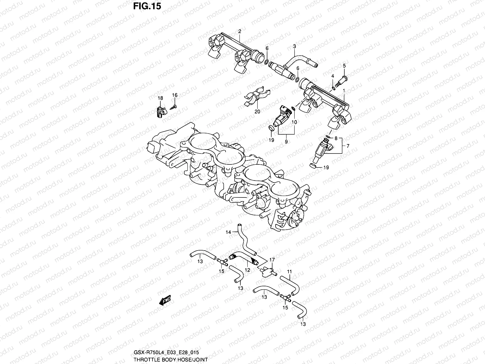 15 - THROTTLE BODY HOSE/JOINT (GSX-R750L4 E03)