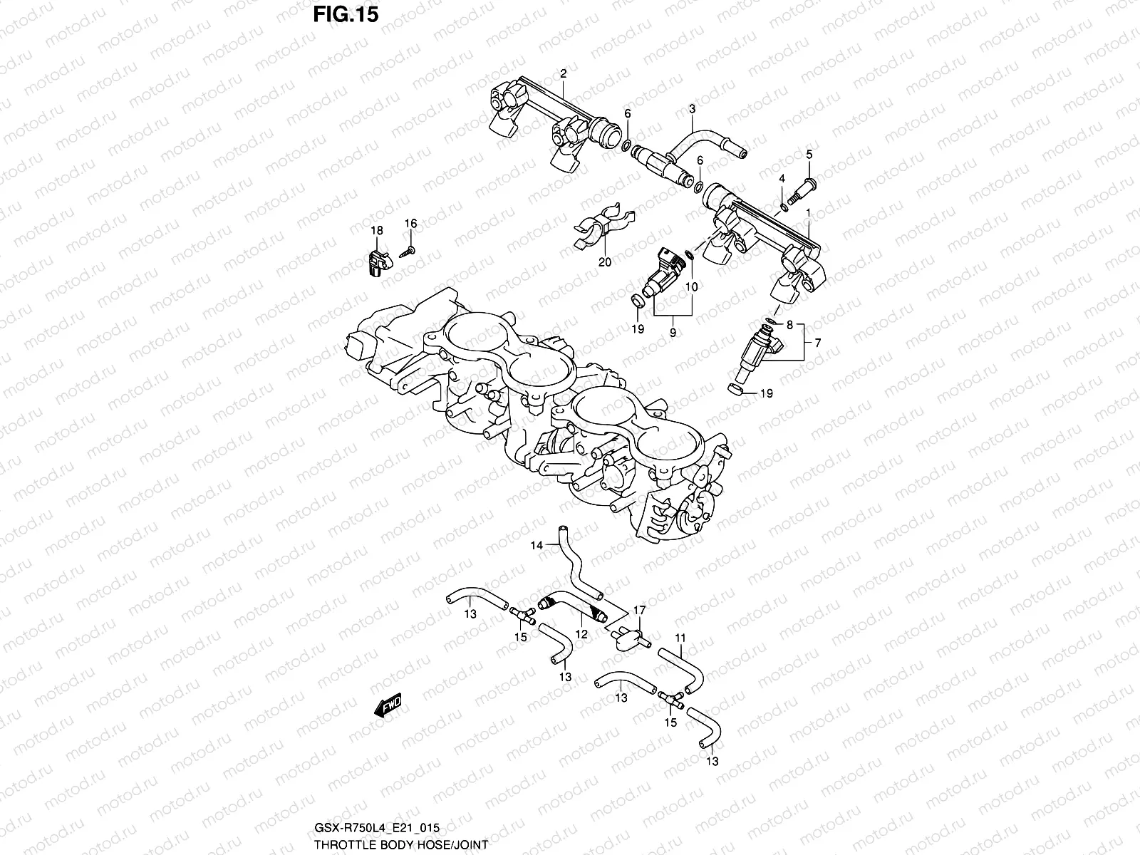 15 - THROTTLE BODY HOSE/JOINT (GSX-R750UFL4 E21)