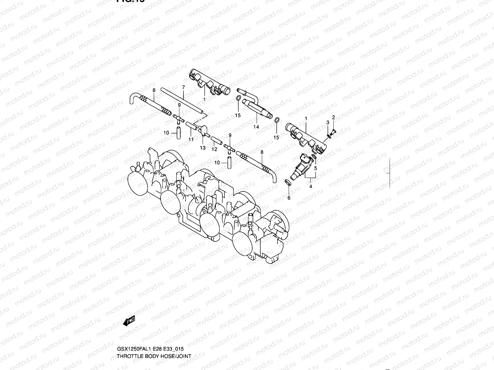 15 - THROTTLE BODY HOSE/JOINT (GSX1250FAL1 E28)