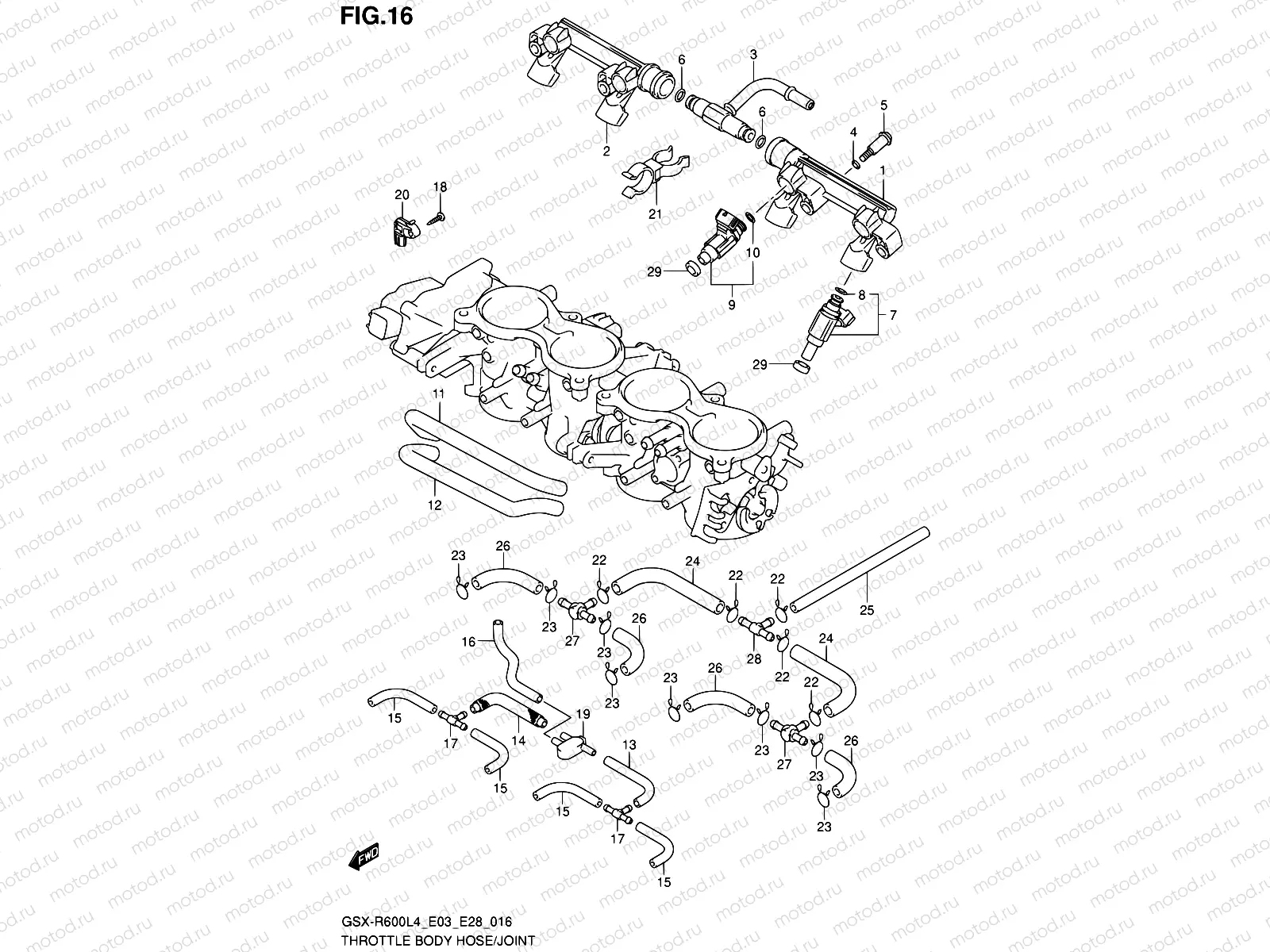 16 - THROTTLE BODY HOSE/JOINT (GSX-R600L4 E33)