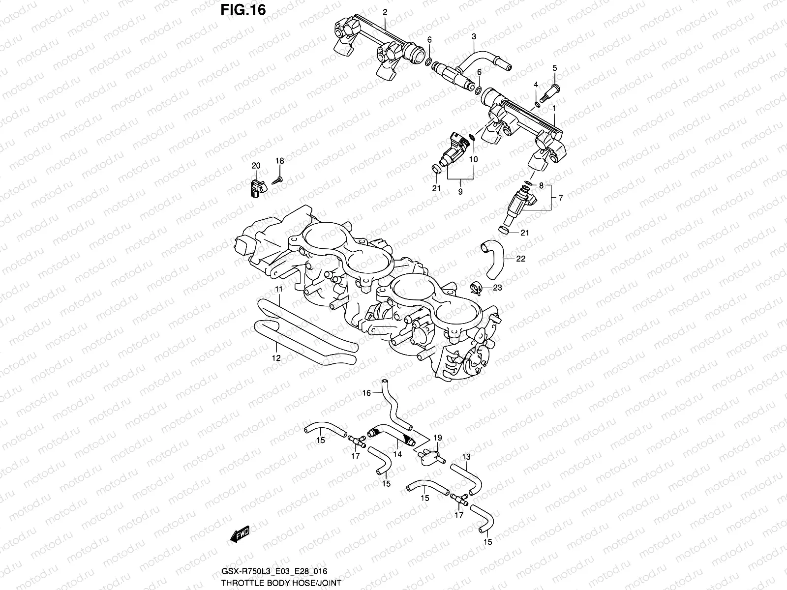 16 - THROTTLE BODY HOSE/JOINT (GSX-R750L3 E28)