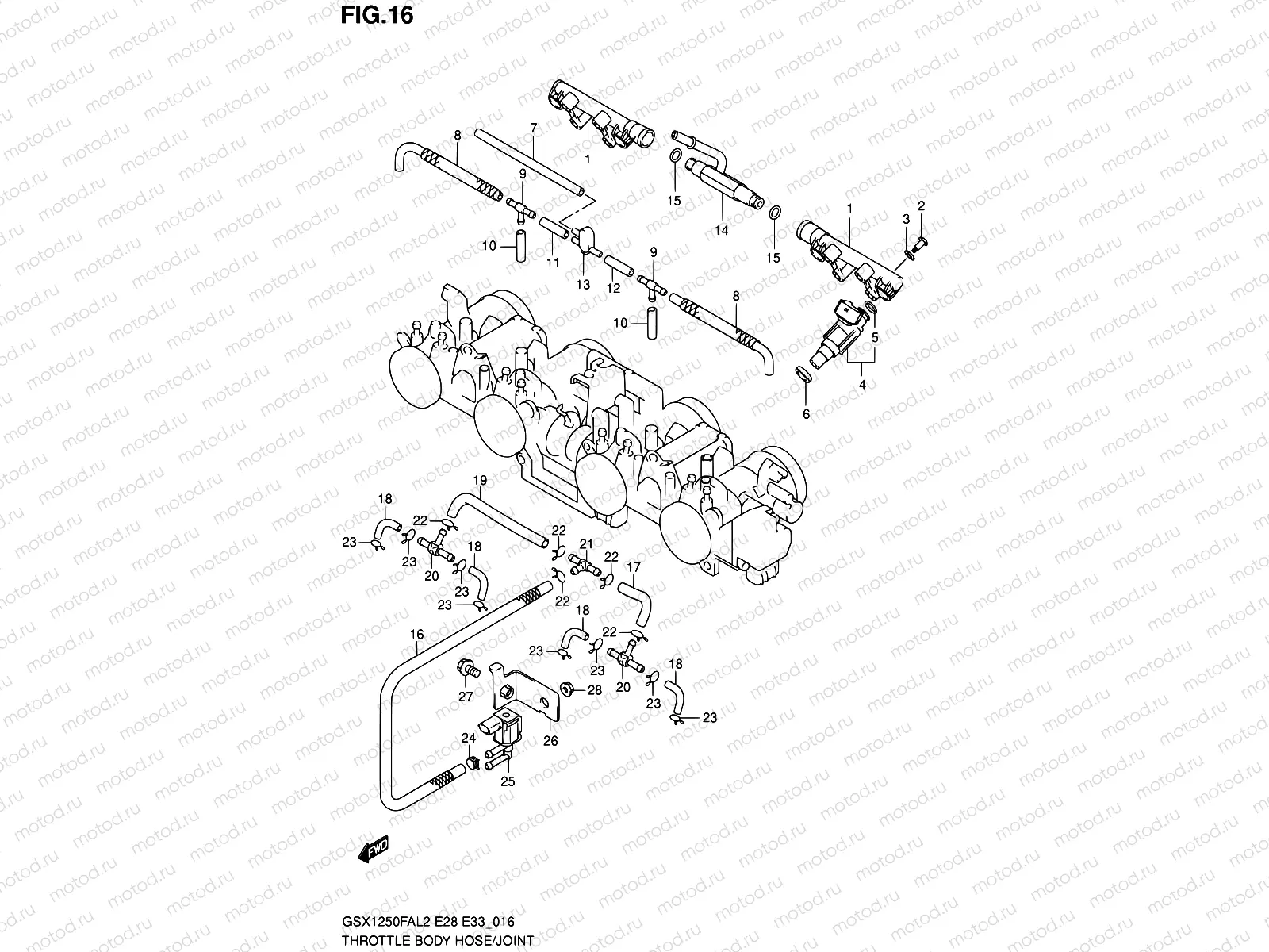 16 - THROTTLE BODY HOSE/JOINT (GSX1250FAL2 E33)