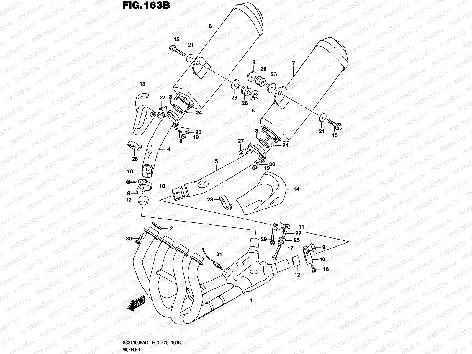 163B - MUFFLER (GSX1300RAL5 E28)