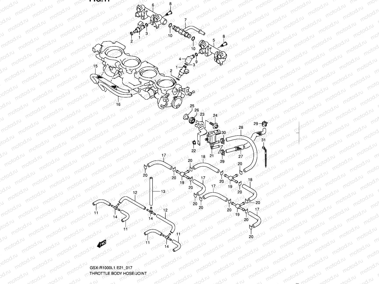 17 - THROTTLE BODY HOSE/JOINT (GSX-R1000L1 E14)