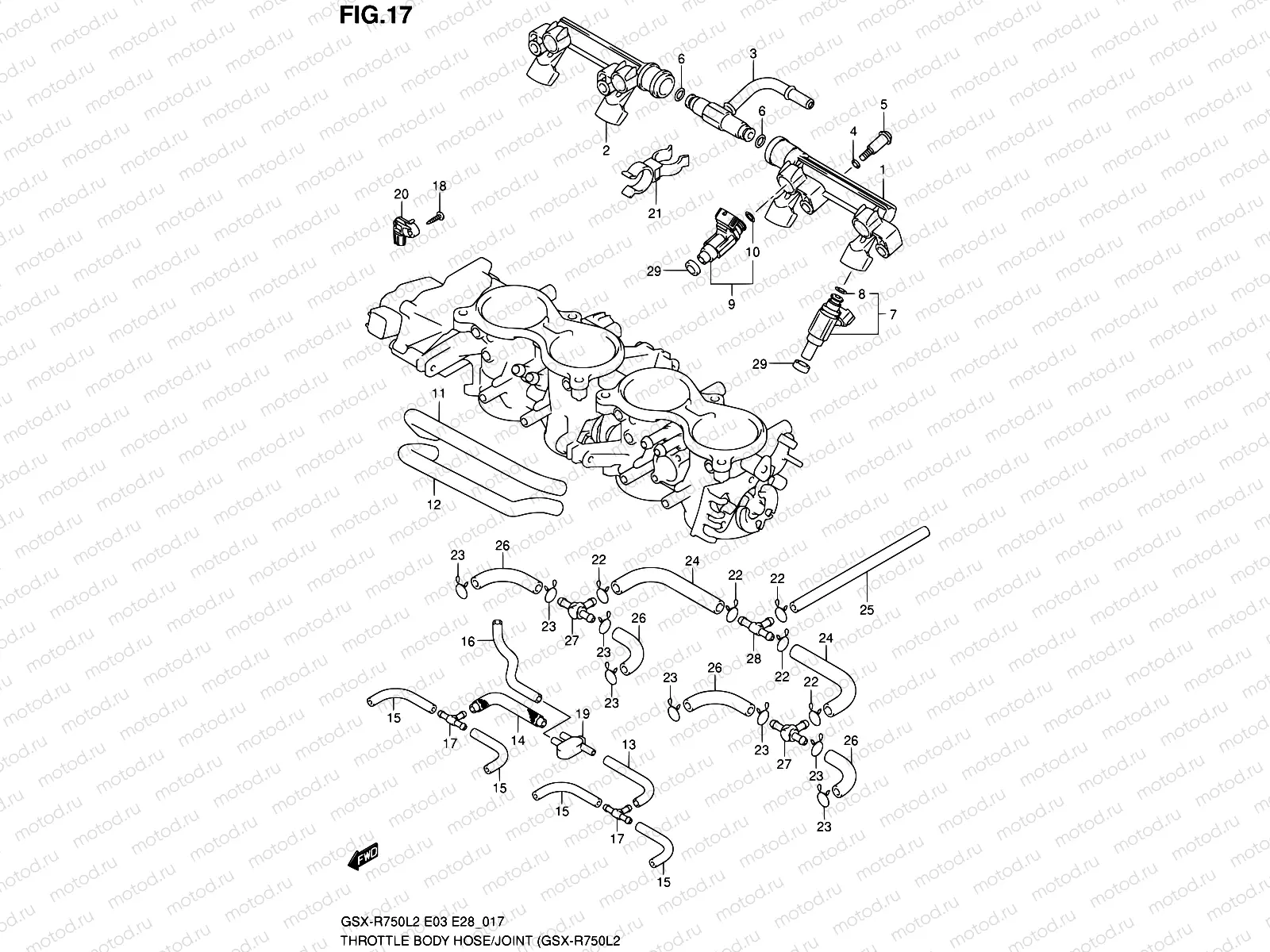 17 - THROTTLE BODY HOSE/JOINT (GSX-R750L2 E33)