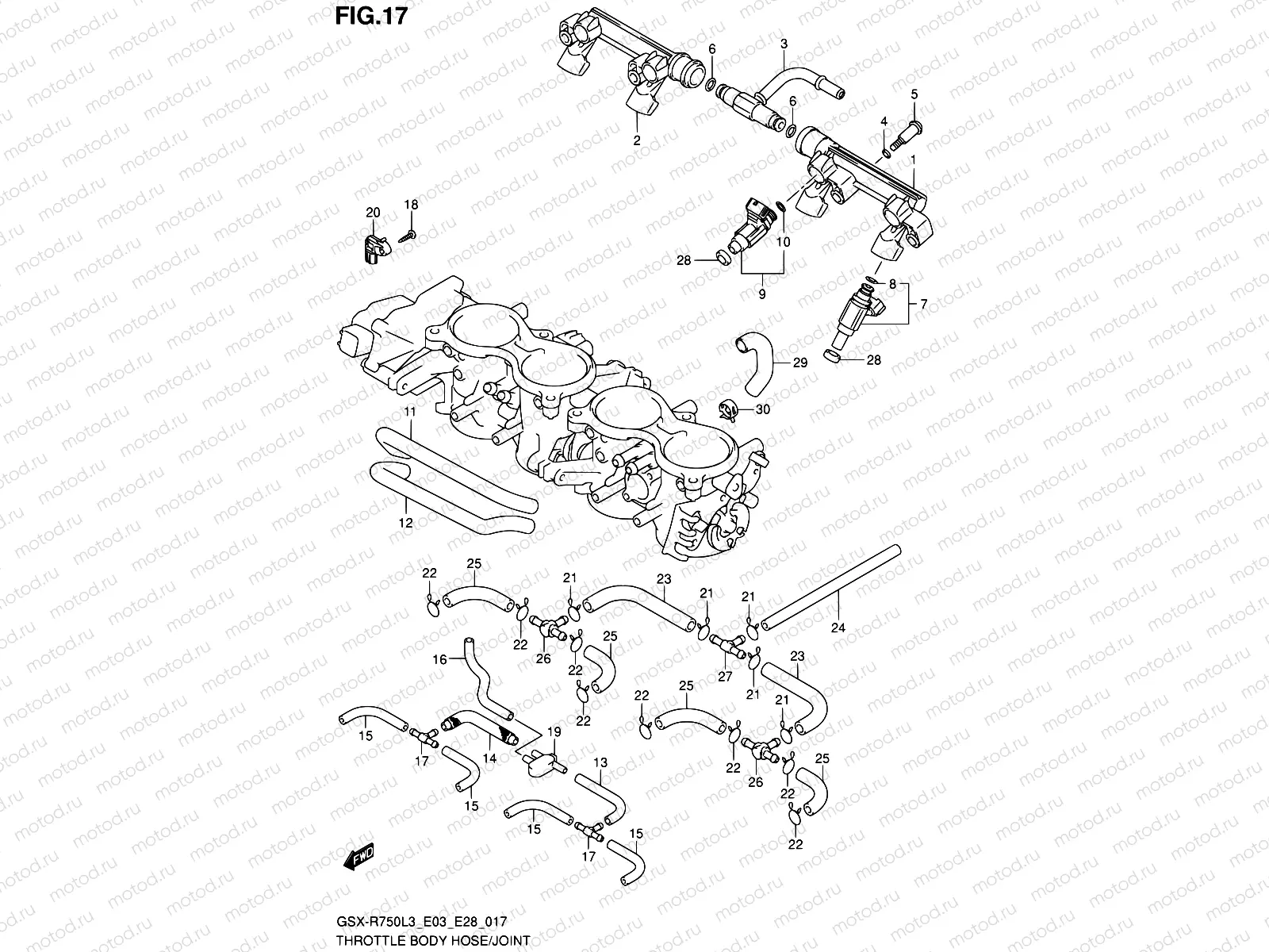 17 - THROTTLE BODY HOSE/JOINT (GSX-R750L3 E33)