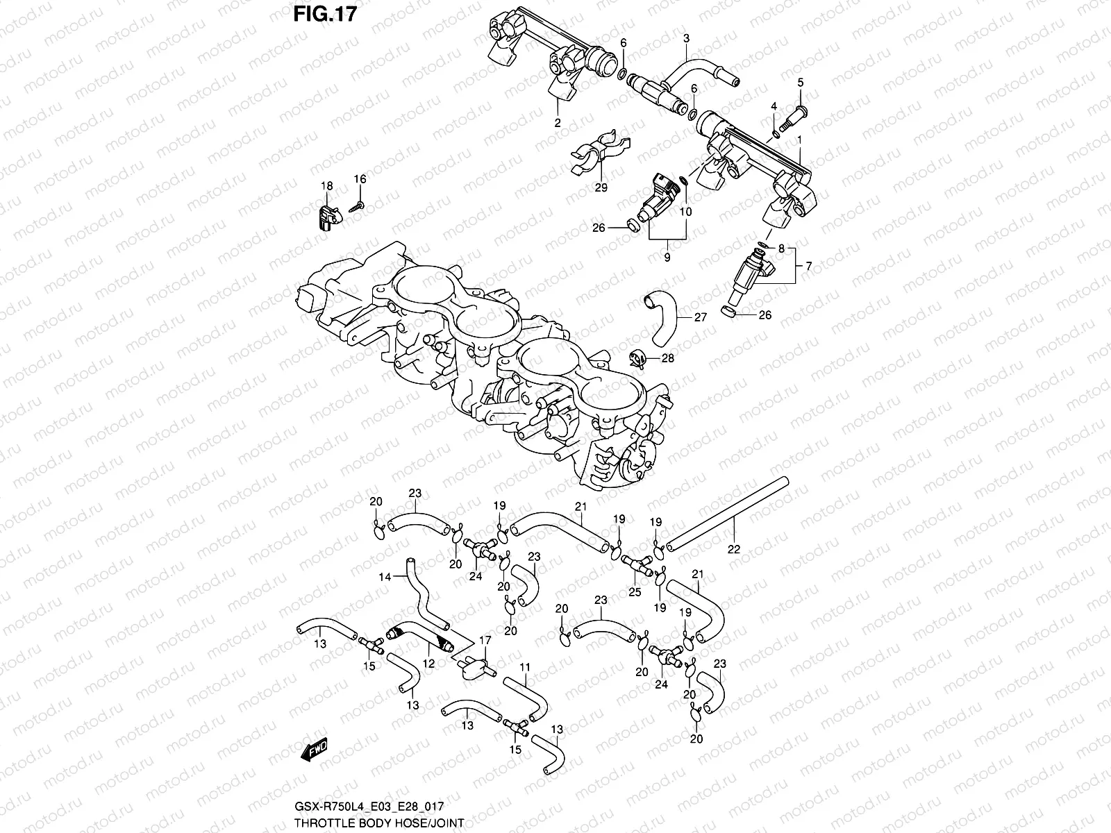 17 - THROTTLE BODY HOSE/JOINT (GSX-R750L4 E33)