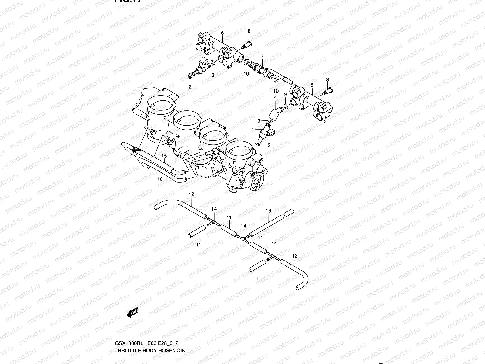 17 - THROTTLE BODY HOSE/JOINT (GSX1300RL1 E03)