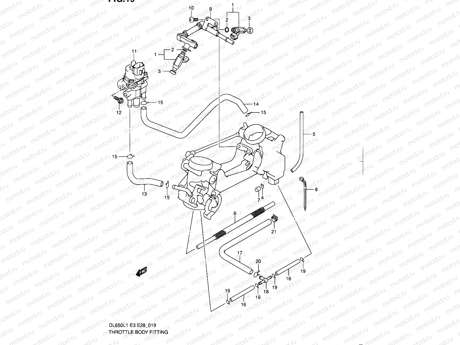 19 - THROTTLE BODY FITTING (DL650L1 E33)
