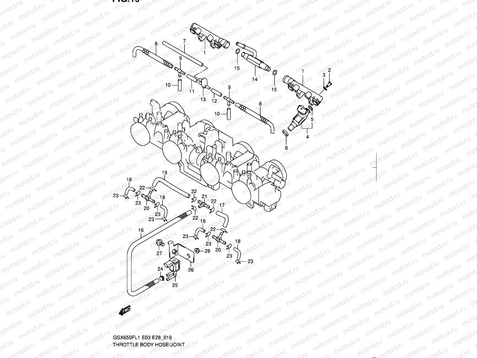 19 - THROTTLE BODY HOSE/JOINT (GSX650FL1 E33)