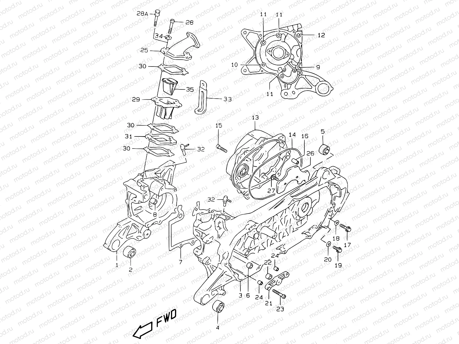 2 - CRANKCASE (MODEL AY50W/WR V/W/X/Y)