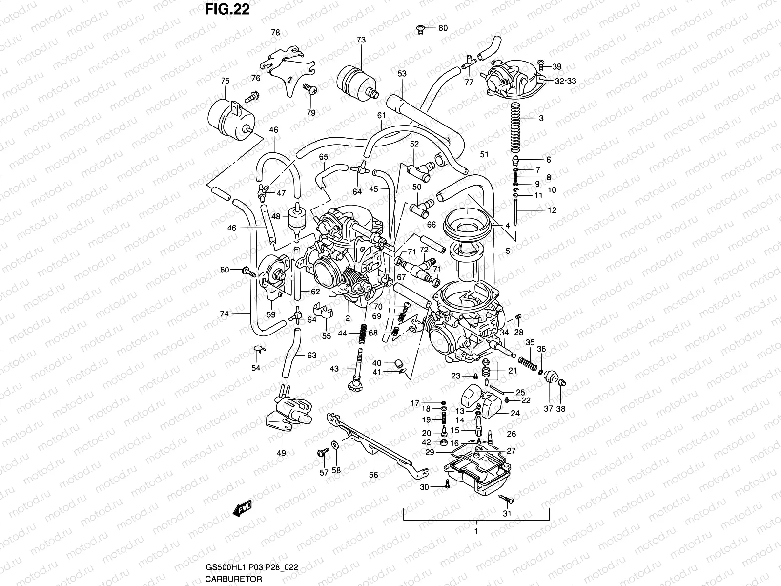 22 - CARBURETOR (GS500H P28)