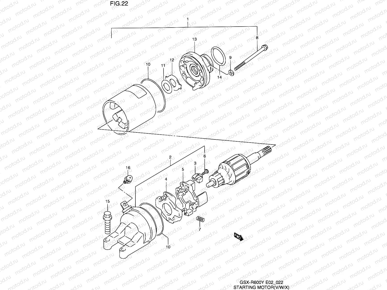 22 - STARTING MOTOR (MODEL V/W/X)