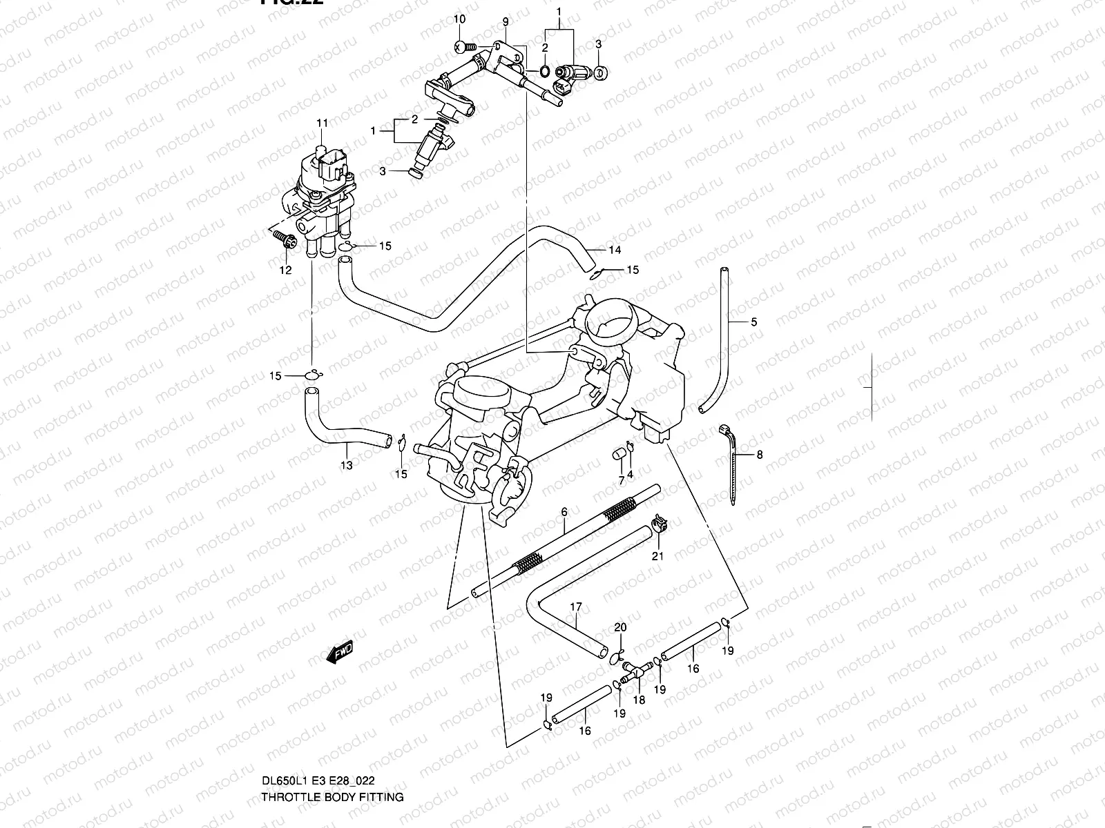22 - THROTTLE BODY FITTING (DL650AL1 E33)
