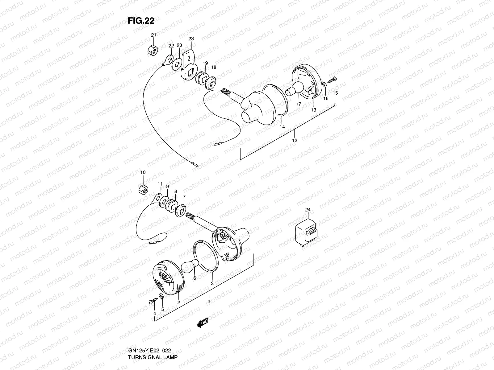 22 - TURN SIGNAL LAMP (MODEL V/W/X E01,E02,E04,E18,E21,E22,E71,P09)