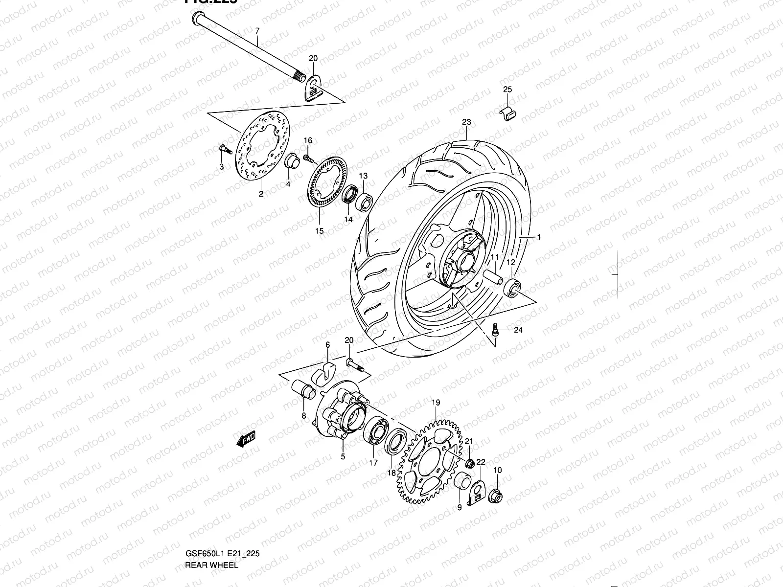 225 - REAR WHEEL (GSF650AL1 E21)