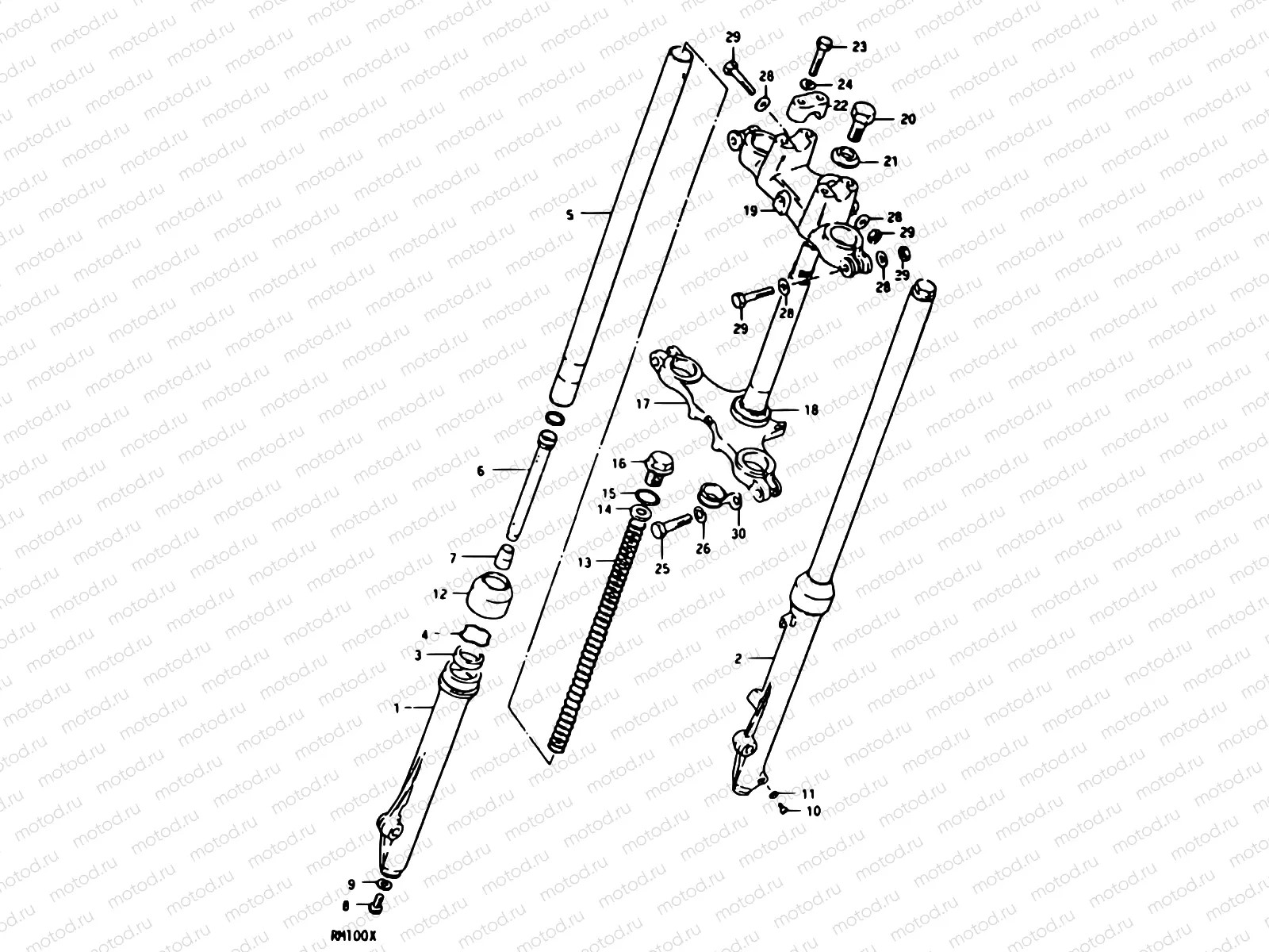 23 - FRONT FORK (RM100T, RM100X)