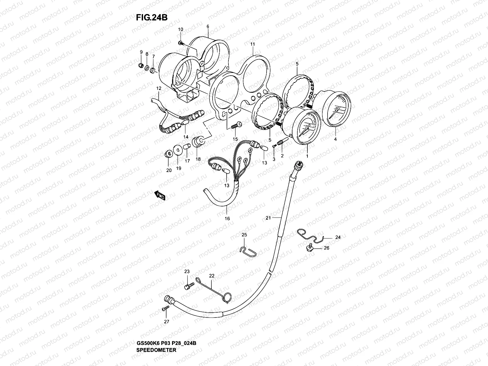 24B - SPEEDOMETER - TACHOMETER (GS500FK4/K5/K6)