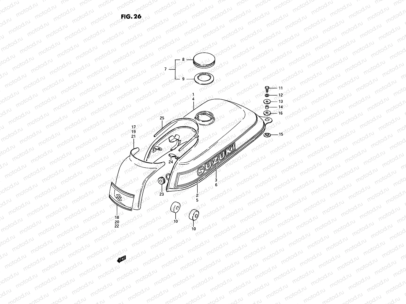 26 - FUEL TANK (MODEL X, MODEL D E43)