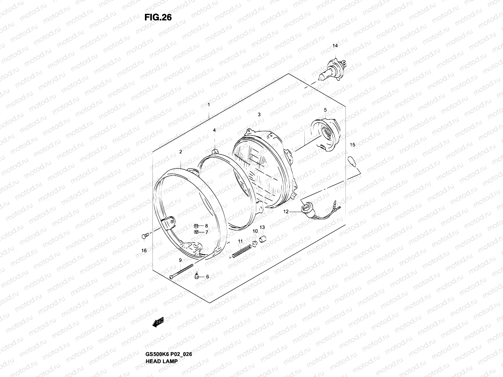 26 - HEADLAMP (GS500K3/UK3/HK3/HUK3 P02, P19, P54)